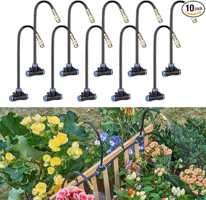 HOMENOTE 10 Pack Misting Brass Nozzles, 360 Degree Adjustable, 8 Inch Mister Nozzle for Outdoor Cooling System, Lawn Irrigation, Garden Watering, Pet Cooling