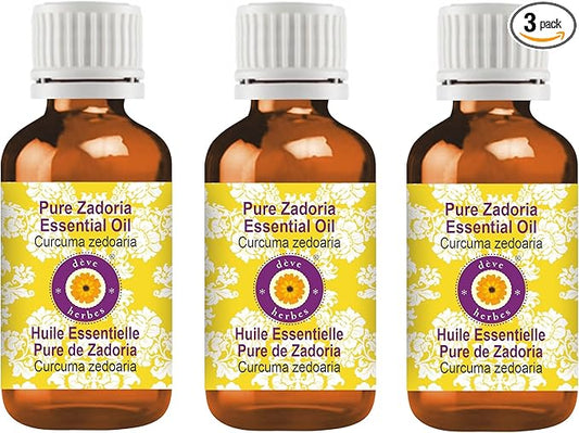 Deve Herbes Pure Zadoria Essential Oil (Curcuma zedoaria) Steam Distilled (Pack of Three) 100ml X 3 (10 oz)