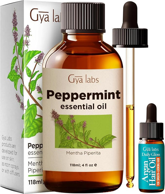 Gya Labs Peppermint Essential Oil for Hair – Huge 4 Fl Oz – Premium Grade Essential Oils for Diffuser, Aromatherapy, Hair Care, Skin Care, Body, Massage & DIY Candle Making Scents