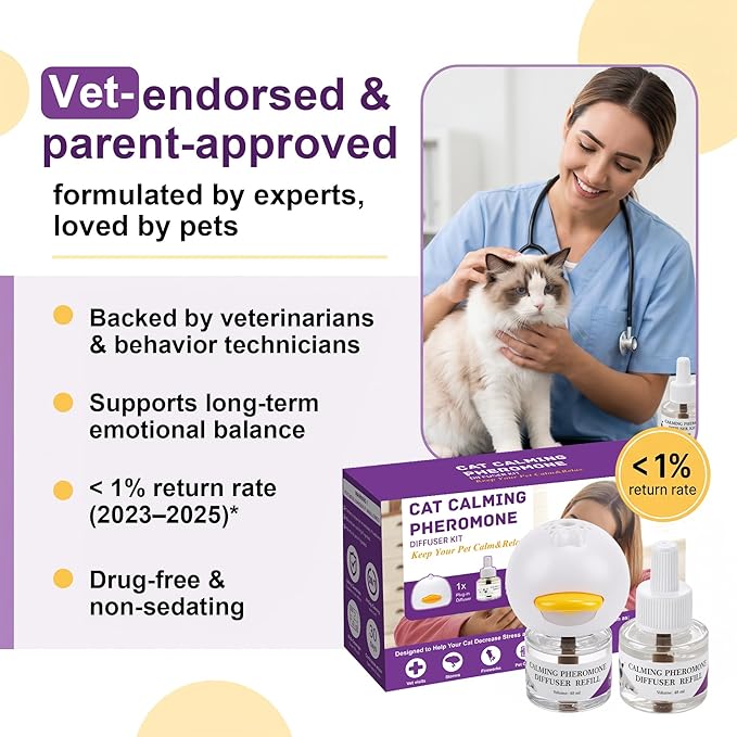 cat Calming Diffuser，Helps Reduce Fighting, Tension & Aggression Between Cats，Cat Pheromones Calming Diffuser for Stress-1 Diffusers & 3 Refills