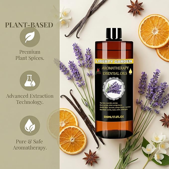 Essential Oils Diffuser Oil Refill 17.6fl.oz Large Volume Plant-Based Formula Aromatherapy Oil Air Refreshing Odor Reducing Long Lasting Scent Home Hotel Office Use Elitzia ET500EO12
