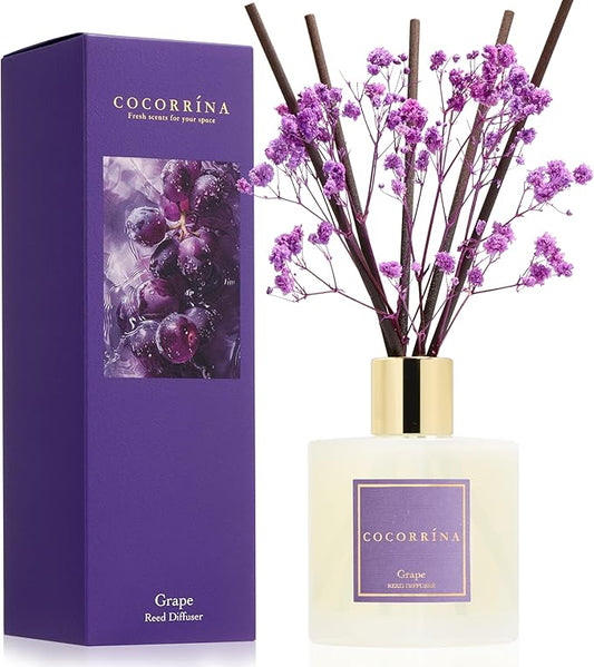 COCORRÍNA Reed Diffuser - Grape 6.7 fl oz Reed Diffuser with Sticks, Bedroom Bathroom Shelf Decor