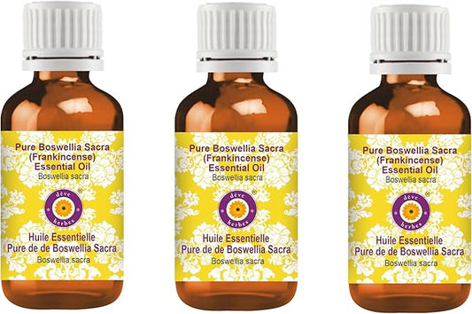 Deve Herbes Pure Boswellia Sacra (Frankincense) Essential Oil (Boswellia Sacra) Steam Distilled 100ml X 3 (10 oz)