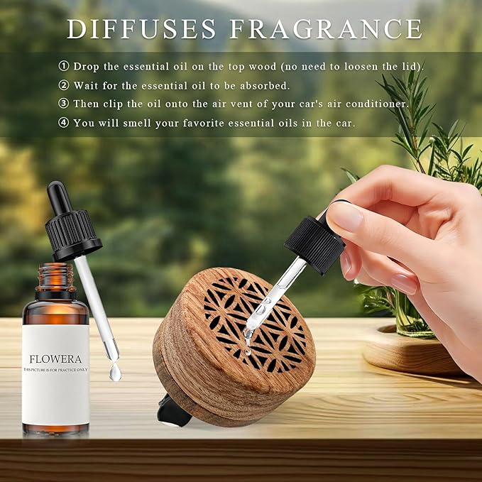 KVAEY 2 PCS Wood Car Essential Oil Diffuser, Wooden Aromatherapy Essential Oils Diffuser with Vent Clip, Wood Vent Clip Air Freshener for Vehicle Office Home Bedroom (Particle Model)