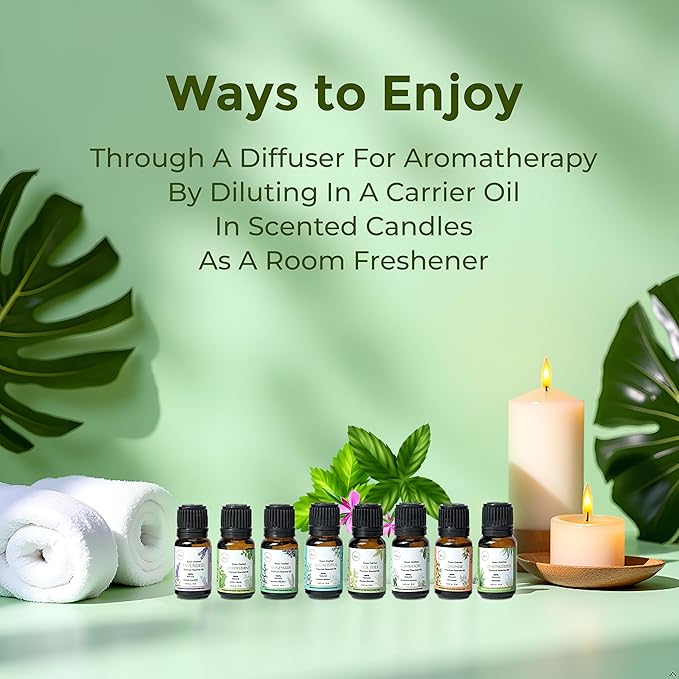 My ACE Pure Aromatherapy Pure Essential Oil Kit for Diffuser for Home, Candle Making Peppermint, Lavender, Eucalyptus, Tea Tree, Rosemary, Camphor, Lemongrass, Orange | 0.33 oz Each Set of 8