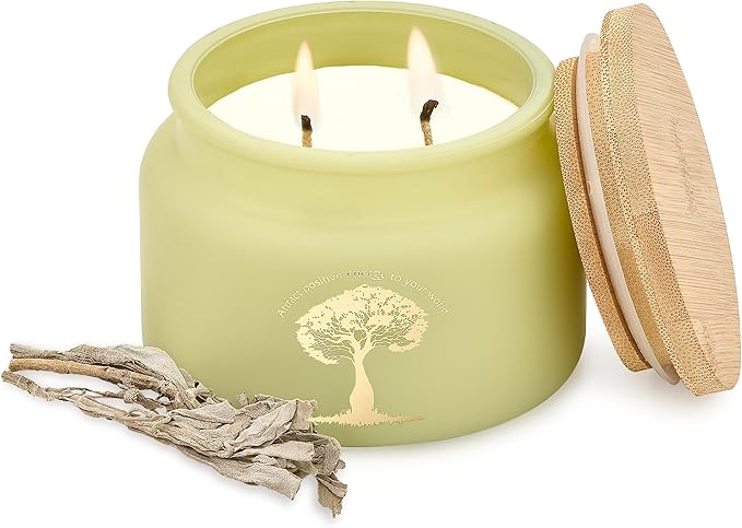 Cleansing | 2-Wick Scented Candles for Home | White Sage | Natural Non Toxic Soy Candles with Essential Oils | 50 H Long Burning | Aromatherapy Candle Jar with Lid -9.5oz