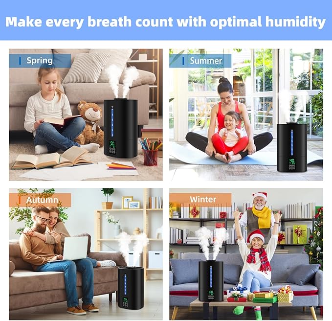 Coolfiqu 6L Humidifiers for Bedroom Large Room Home, Cool and Warm Humidifier for Plants Mist Top Fill Desk Humidifier Essential Oil Diffuser, Quiet Humidifiers with Adjustable Mist,360°Nozzle-Black