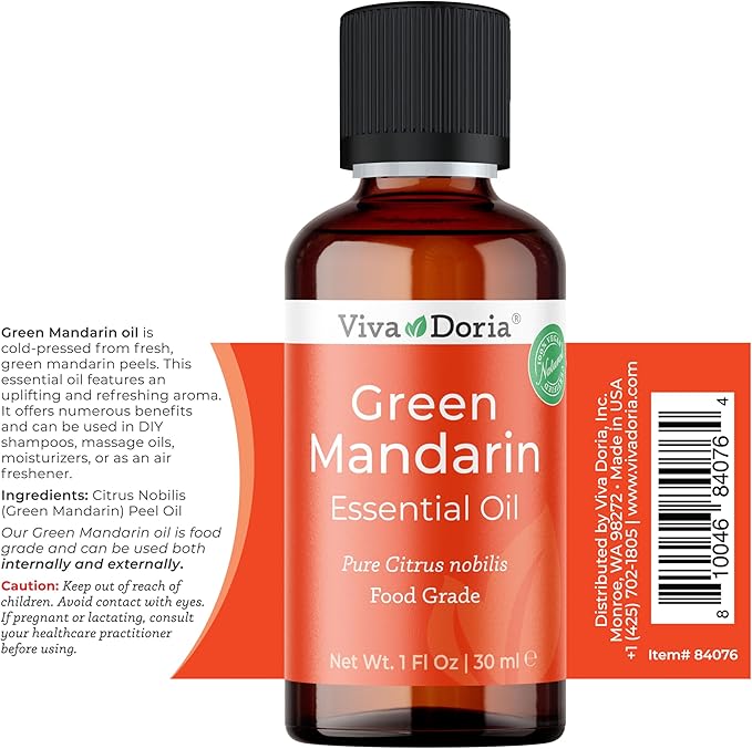 Viva Doria Green Mandarin Essential Oil, 100% Pure, Natural Essential Oil, Undiluted, for Aromatherapy | Food Grade, 30 mL (1 Fluid Ounce)