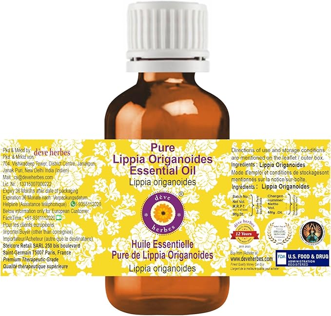 dève herbes Lippia Origanoides Essential Oil (Lippia origanoides) Pure | Non-Sticky | Non-Greasy | Lightweight | Men & Women | All Skin Types | Steam Distilled 5ml (0.16 oz)