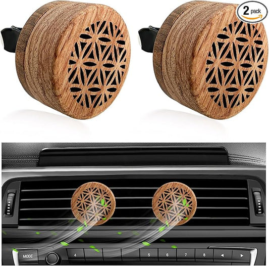 KVAEY 2 PCS Wood Car Essential Oil Diffuser, Wooden Aromatherapy Essential Oils Diffuser with Vent Clip, Wood Vent Clip Air Freshener for Vehicle Office Home Bedroom (Particle Model)