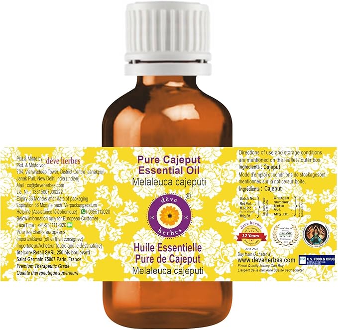 Deve Herbes Pure Cajeput Essential Oil (Melaleuca cajeputi) Steam Distilled 5ml (0.16 oz)