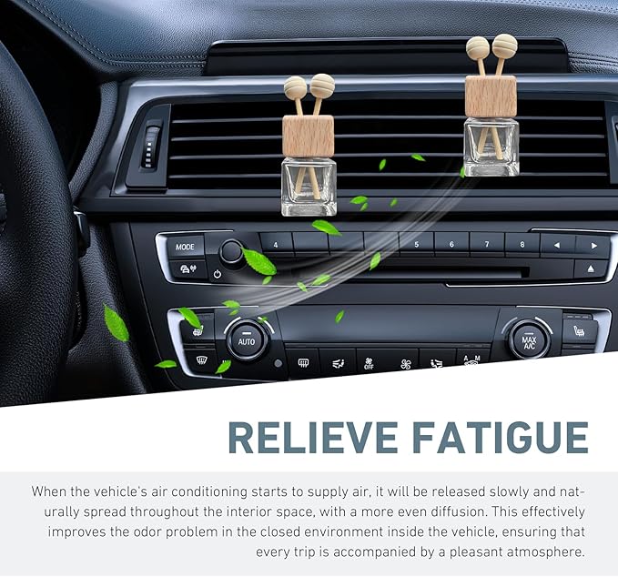 2 PCS Car Air Vent Diffuser Clips, Refillable Empty Glass with Wooden Cap, Straight Outlet Diffuser Ornament with Secure Back Clip, Universal Decorative Accessory for Cars (Transparent)