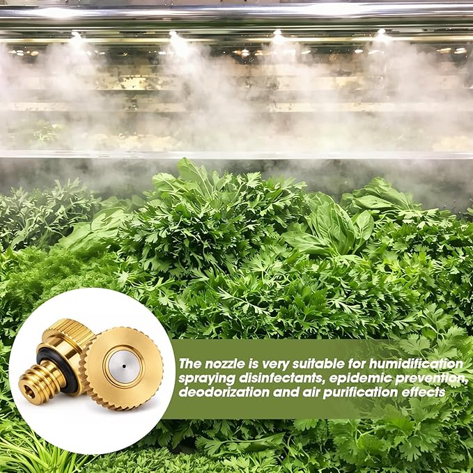 Zhengmy 150 Pcs 0.3mm Brass Misting Nozzles, Mister Nozzles Brass for Outdoor Cooling System Orifice 10/24 UNC Replacement Heads for Outdoor Cooling System