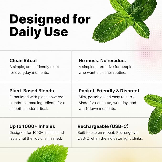 PIERA Herbal Diffuser Wellness Aromatherapy Diffuser, Portable Rechargeable Device with Energy, Sleep, Detox Blends, Natural Herbal Ingredients for Focus and Relaxation (Detox) (Detox)