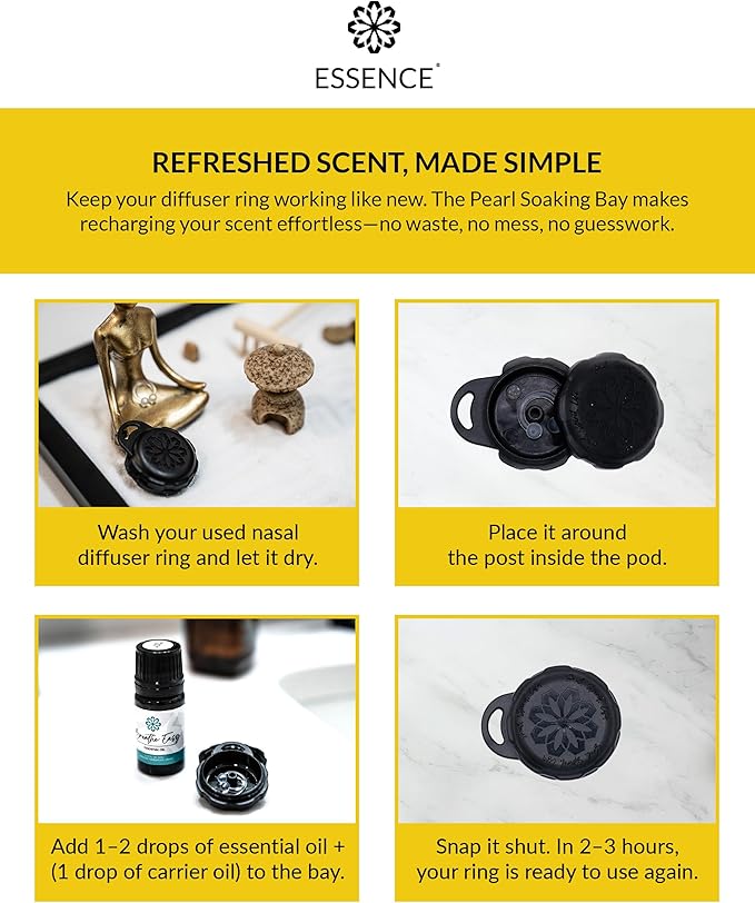 Essence Pearl Travel Case | Lemon Essential Oil | Aromatherapy Nasal Diffuser & Essential Oil Carrying Case | Uplifting Lemon Oil Scent | Travel-Friendly Kit | Black Pod