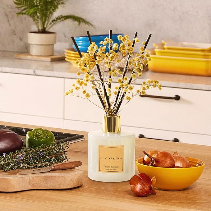COCORRÍNA Reed Diffuser - Tuscan Orange 6.7 fl oz Reed Diffuser with Sticks, Bedroom Bathroom Shelf Decor