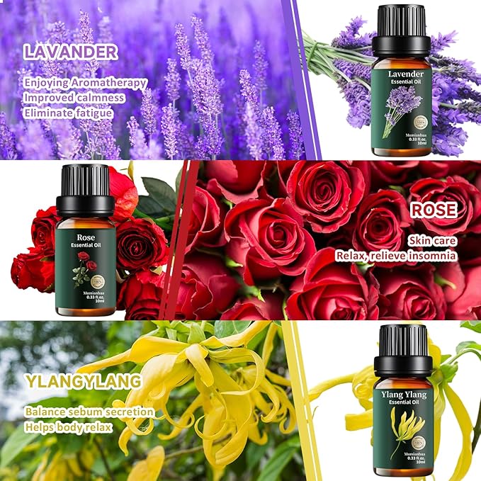 Floral Essential Oils Set Pure, Rose, Gardenia, Jasmine, Lavender, Osmanthus, Lily, Lotus, Ylang Ylang, Magnolia,Geranium, Freesia, Clove for Diffuser, Skin, Hair, Candle & Soap Making 12x10ml