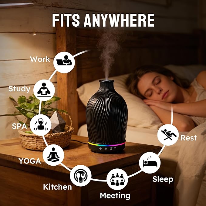 Essential Oil Diffuser 150ml,Resin Diffuser Ultrasonic Aromatherapy Humidifier with 1/2/4H Timer, 7 Color Lights, Auto Shut-Off, Whisper-Quiet for Home Bedroom Office (Black)