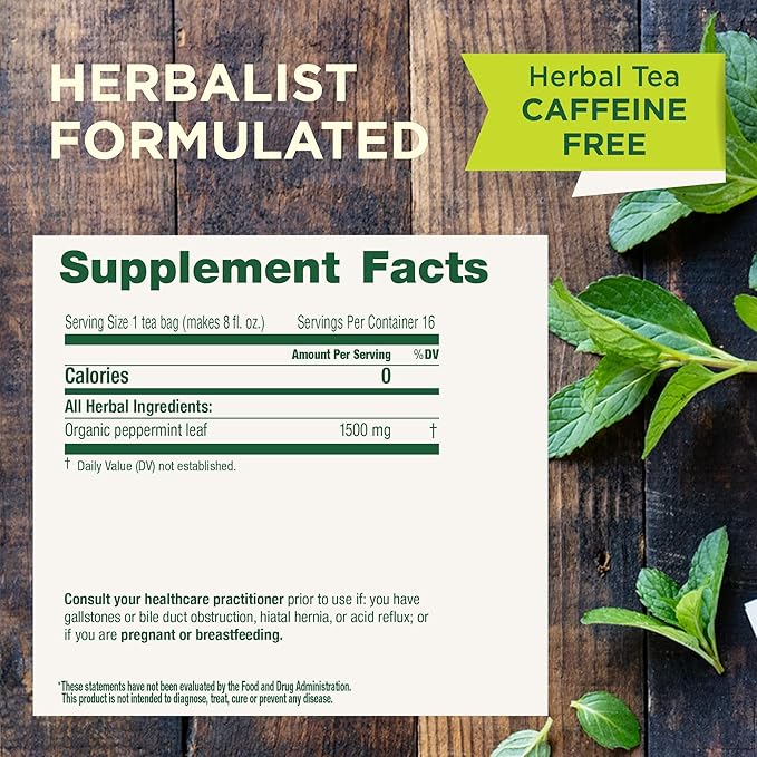 Traditional Medicinals Organic, Peppermint Tea - Helps Soothe Belly from Occasional Gas and Bloating - Kosher, Non-GMO, Caffeine-Free, Compostable - 16 Tea Bags