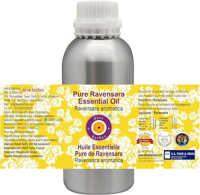 Deve Herbes Pure Ravensara Essential Oil (Ravensara aromatica) Steam Distilled 1250ml (42 oz)