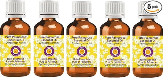 dève herbes Pure Palmarosa Essential Oil (Cymbopogon martinii) Steam Distilled (Pack of Five) 100ml X 5 (16.9 oz)