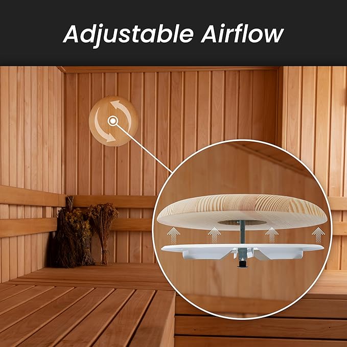 Repa Market 4" Inch Wooden Adjustable Sauna Air Diffuser – Pine Wood Wall Vent Cover – Sauna Accessories & Ventilation – Manually Adjustable Sauna Air Vent - Steam Room Ceiling Vent Covers