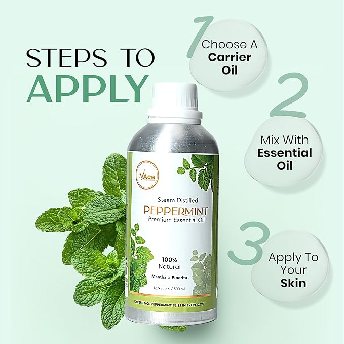 MyAce Peppermint Essential Oil – 100% Pure & Natural, Steam-Distilled Oil for Diffuser, Aromatherapy, Skin Care, Hair, DIY Projects & Home Fragrance - 16 fl oz