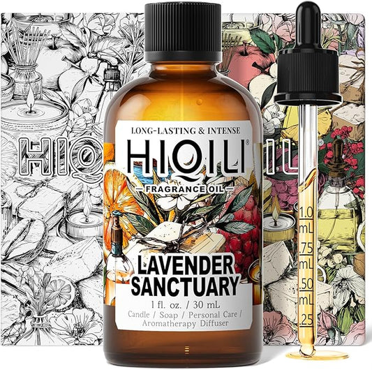 HIQILI Lavender Sanctuary Fragrance Oil for Diffuser, Candle & Soap & Perfume Making, for Hotel and Home, Essential Oil, Long-Lasting Aroma - 1fl oz