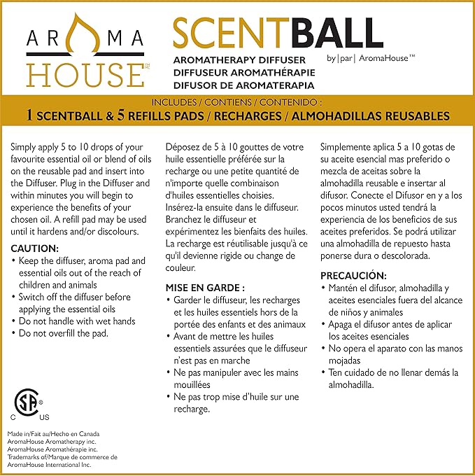 Scentball Plug-in Waterless & Cordless Aromatherapy Diffuser (Red) with 5 Refill Pads, 1 Count