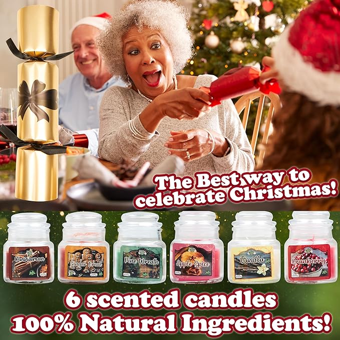 KreativeKraft Luxury Jar Candles Christmas Crackers for Adults, No-Snap, Scented Festive Candles Christmas Decorations Table Party Favors Holiday Gift (Multi)