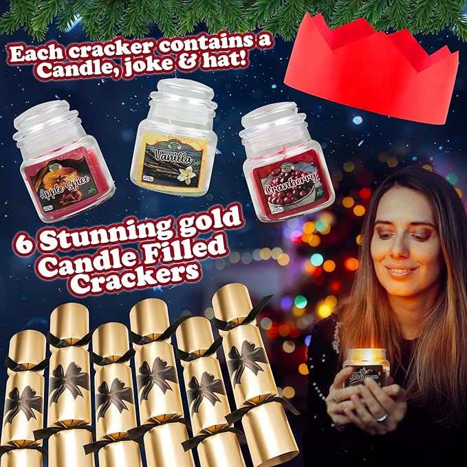 KreativeKraft Luxury Jar Candles Christmas Crackers for Adults, No-Snap, Scented Festive Candles Christmas Decorations Table Party Favors Holiday Gift (Multi)