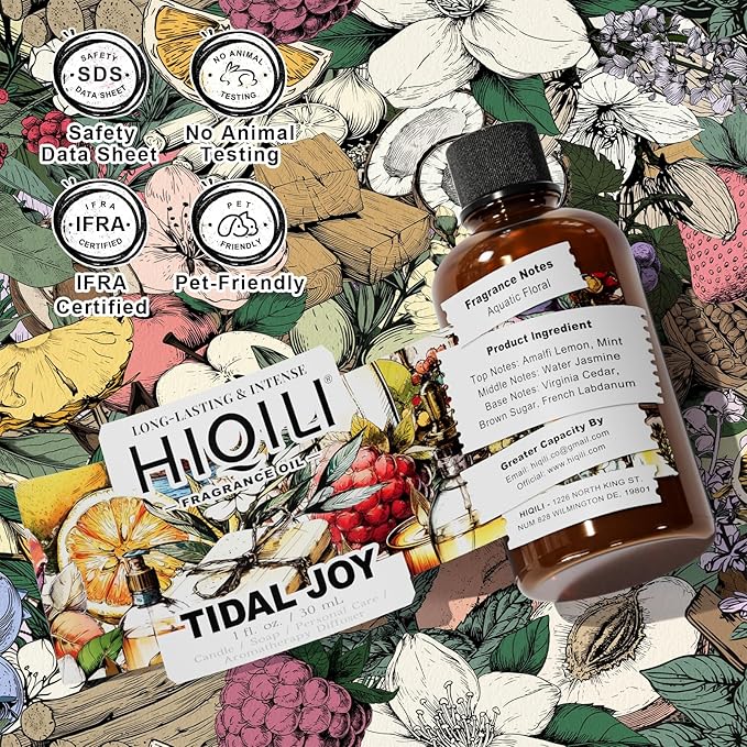 HIQILI Tidal Joy Fragrance Oil for Diffuser, Brown Sugar & Lemon Scents, Candle, Soap, Perfume Making, Long-Lasting - 1fl oz