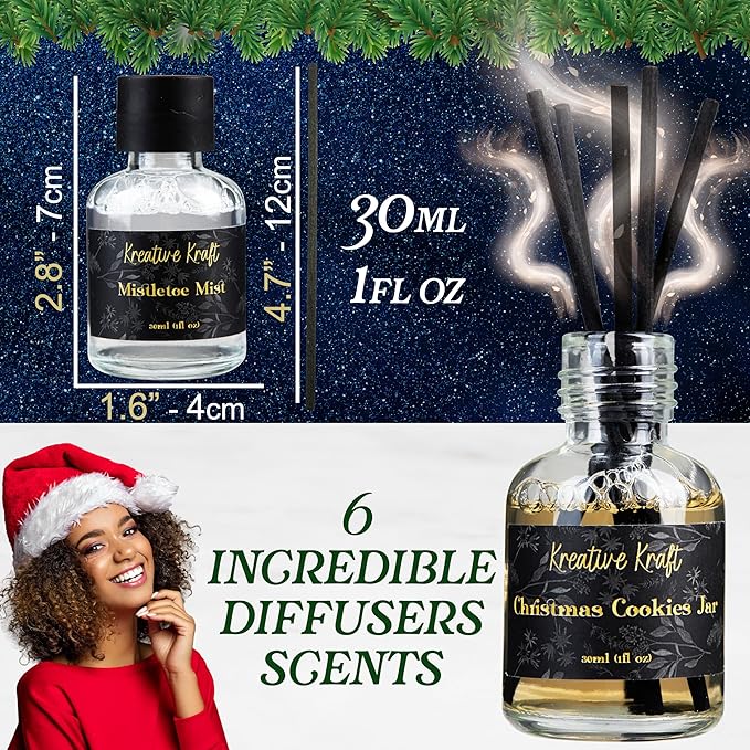 KreativeKraft Luxury Reed Diffuser Christmas Crackers, No-Snap 6 Pack Fragrance Party Favors with Hats & Jokes, Christmas Decorations Holiday Gift (Multi Diffuser)