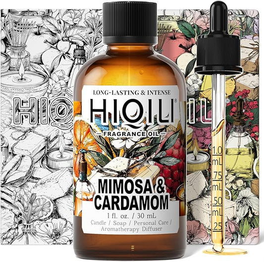 HIQILI Mimosa & Cardamom Fragrance Oil for Candle & Soap Making,Ideal for Essential Oil Diffuser, DIY Perfume, Room Sprays - 1 Fl Oz