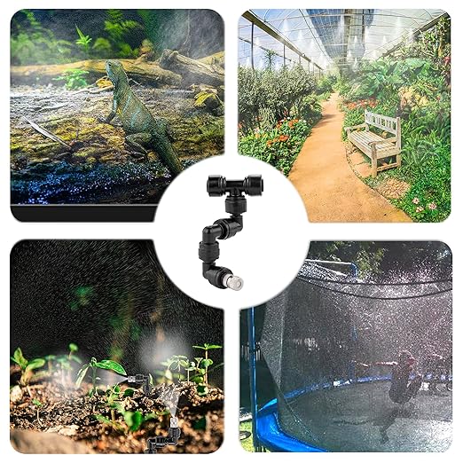 CozyCabin 360° Adjustable Mist Cooling System Nozzles Water Sprayers Connectors, Stainless Steel Misting Nozzles for Pets Reptiles Ecological Garden Patio Greenhouse, 5 Packs