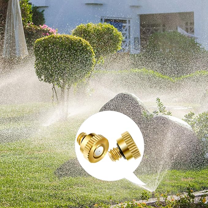 Hotop 40 Pieces Brass Misting Nozzle, Low Pressure Atomizing Mist Nozzle, 10/24 UNC Orifice Replacement Heads for Greenhouse Landscaping and Outdoor Cooling System (0.4 mm)