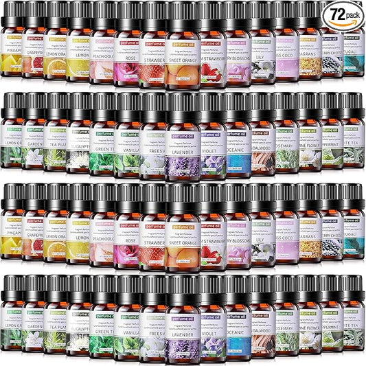 Nuanchu 72 Pcs Essential Oils Set 10ml Fragrance Oil Aromatherapy Kit for Diffuser Humidifier Aromatherapy-Oils for Candle Making