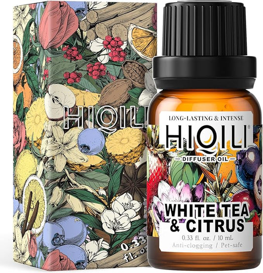 HIQILI White Tea & Citrus Diffuser Oil, Hotel Collection Scented Fragrance Oil for Ultrasonic Diffuser, Relaxing Aromatherapy, Home & Office - 0.34 Fl Oz