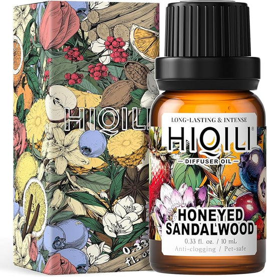 HIQILI Honeyed Sandalwood Diffuser Oil for Car Air fresheners, Ultrasonic or Reed Diffuser, Relaxing & Cozy, Hotel Scent - 0.34 Fl Oz