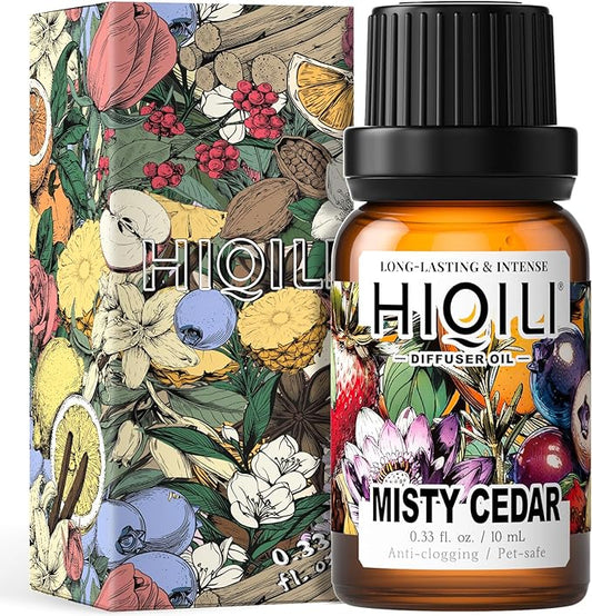 HIQILI Misty Cedar Diffuser Oil for Humidifiers & Ultrasonic Diffusers, Inspired by Bvrberry Bri.t for Him, Luxury Hotel Scents, Calming & Relaxing Essential Oil Blends for Aromatherapy - 0.34 Fl Oz
