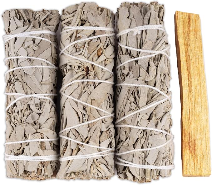 Wish Well 3 pc White Sage Smudge Sticks with Palo Santo Stick - Sage Incense Sticks for Smudging, Healing, Meditation, Home Cleansing - 4” White Sage Sticks & Palo Santo Incense Stick