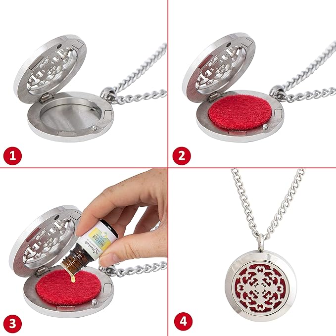 Wild Essentials Cross Essential Oil Diffuser Necklace, Stainless Steel Locket Pendant with 24 inch Chain, 12 Color Refill Pads, Customizable Color Changing Perfume Jewelry for Aromatherapy