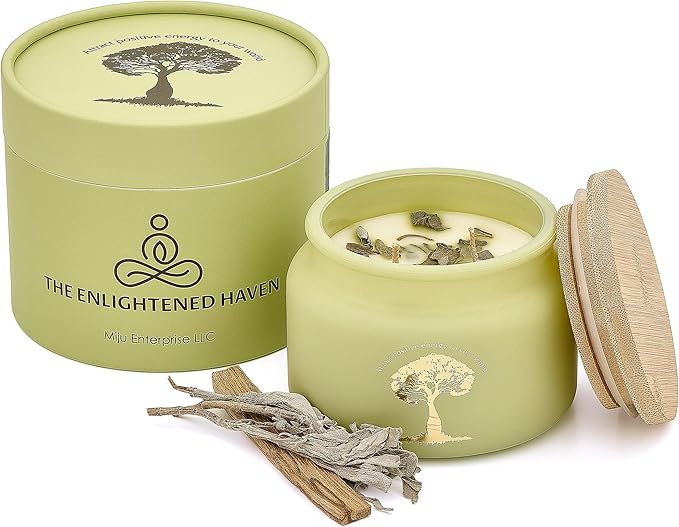 Cleansing and Protecting | 2-Wick Scented Candles for Home | Palo Santo & Sage | Natural Non Toxic Soy Candles with Essential Oils | 50 H Long Burning | Aromatherapy Candle Jar with Lid -9.5oz