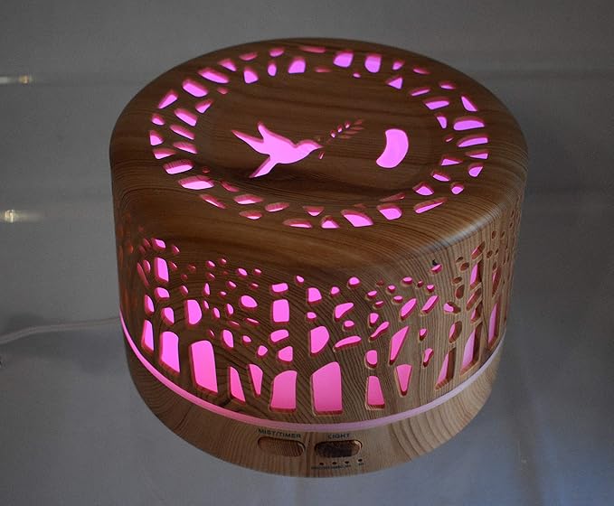 Woodland Trees 500 ml Ultrasonic Quiet Cool Mist Humidifier Diffuser for Essential Oils, 7 Colored LED Lights, 6hr Auto Shut Off and 1/2oz of Premium Sensual Amber ScentedOil