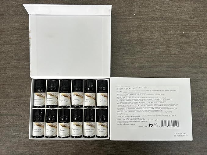EUQEE 12 Pcs Fragrance Oils Set Premium Fragrance Oil for Diffuser, Humidifier, DIY Candle Making, Travel-Friendly, Room Freshener Aromatherapy Gifts for Women and Men(12x5ML)
