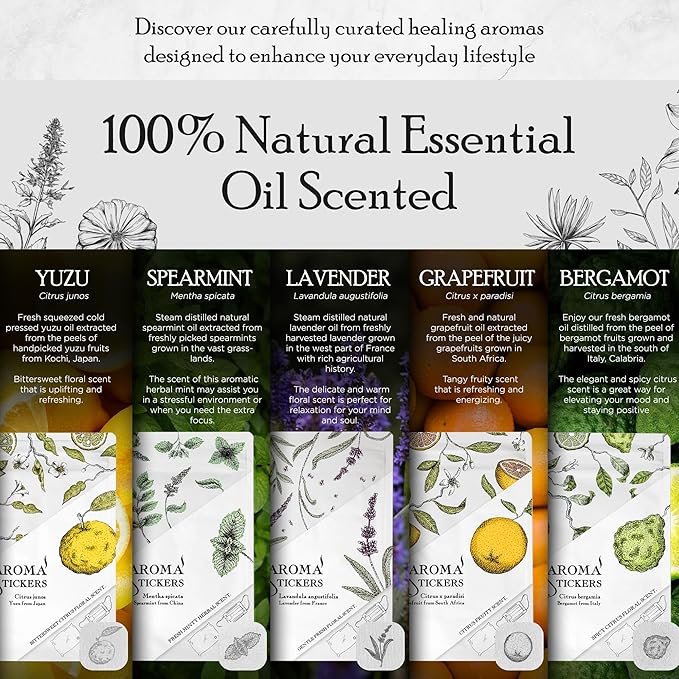 AROMA STICKERS® (Spearmint, Pack of 1) - 100% Natural Essential Oil Scented Mask Stickers for Face Mask & Pillow (12 Stickers/pc) -Pure Essential Oil Scented Mask Patch/Personal Aroma/Relaxing