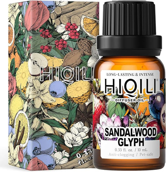 HIQILI Sandalwood Glyph Diffuser Oil, Inspired by Gio. Santal, Fall Scents, Long Lasting Scents for Home Diffuser, Relaxing - 0.34 Fl Oz
