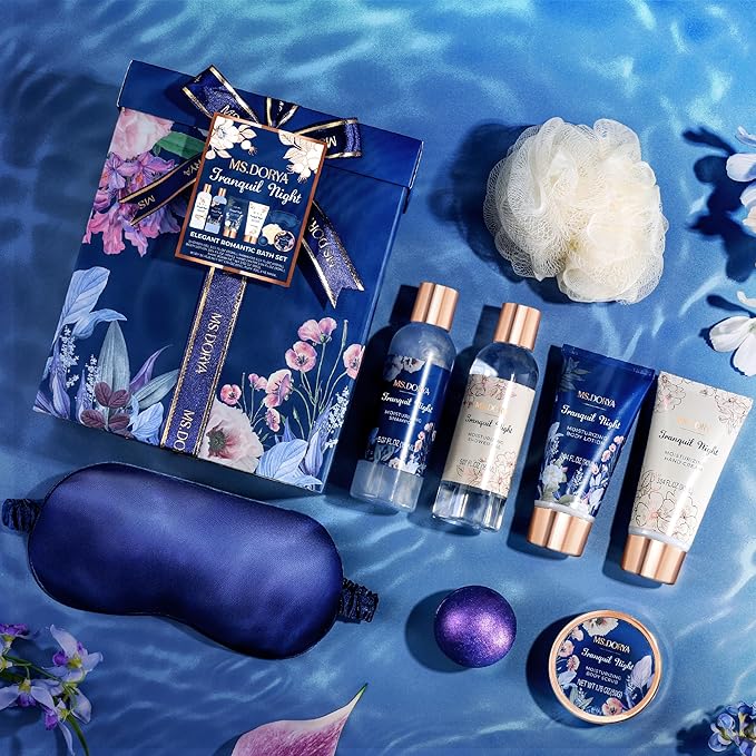 Spa Gifts for Mom- Mother's Day Spa Bath Gift Set with Body Lotion, Shower Gel, Hand Cream & Body Scrub - Lavender Chamomile Scent Self Care Gifts for Women Mom Wife Girlfriend - Relaxing Home Spa Kit