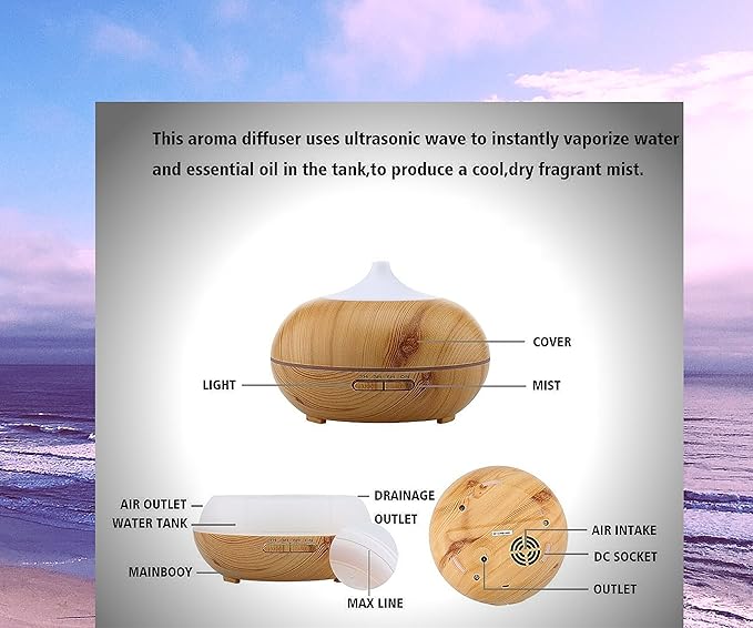 Essential Oil Diffuser, Cool Mist, Adjustable Mist Mode, 14 Color Changing LED, Waterless Auto Shut-off, Portable Aroma Humidifier, For Office, Home, Bedroom Living Room, Baby, Study, Spa