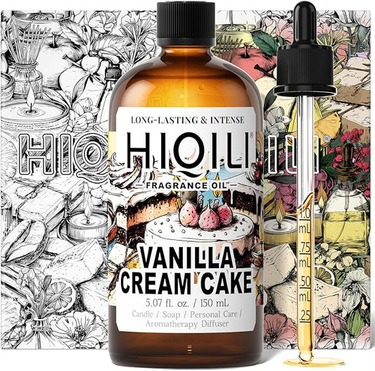 HIQILI Vanilla Cream Cake Fragrance Oil for Diffusers, Candle & Soap Making, Add to Aromatic Air Freshener Spray, Premium Grade - 5.07 Fl Oz